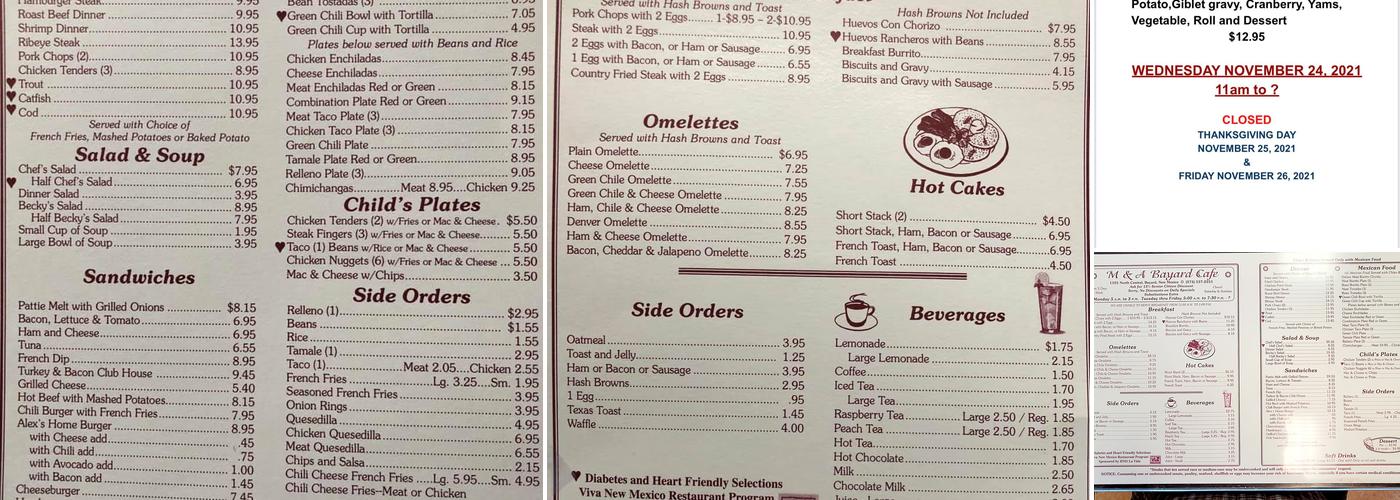 M & A Bayard Cafe Menu
