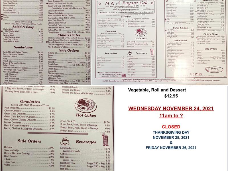 M & A Bayard Cafe Menu