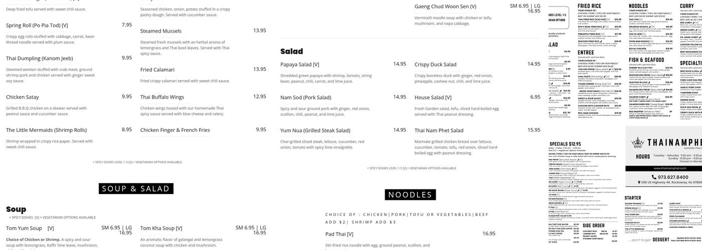 Thai Nam Phet Menu