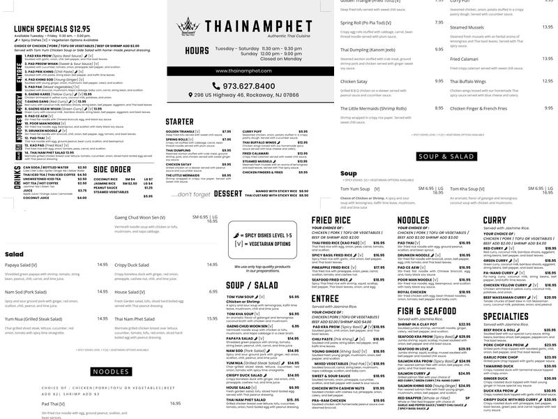 Thai Nam Phet Menu