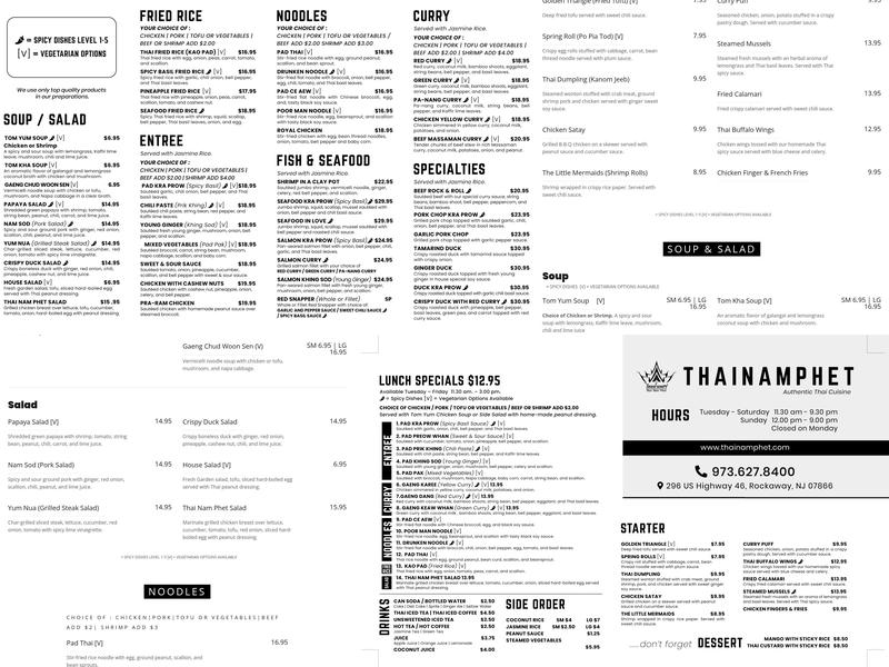 Thai Nam Phet Menu