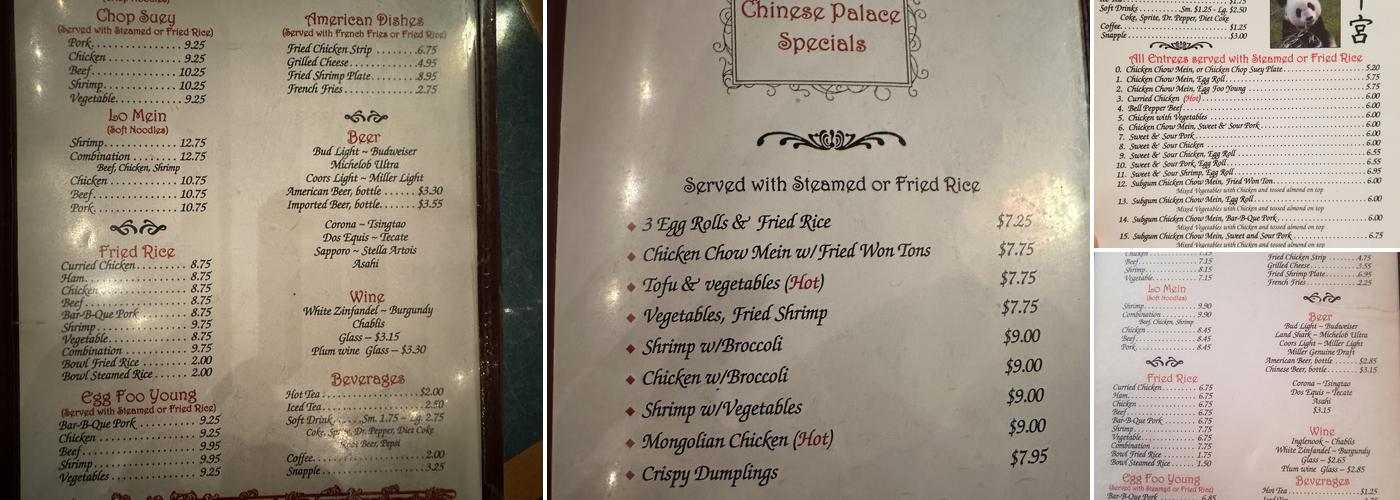 Chinese Palace Restaurant Menu