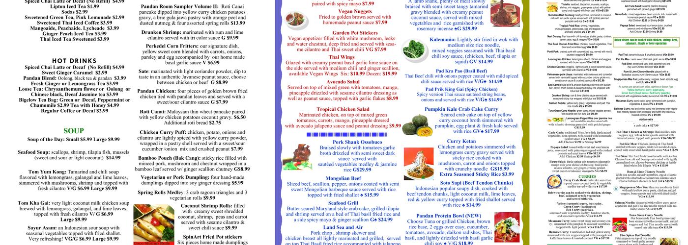 Pandan Room Menu