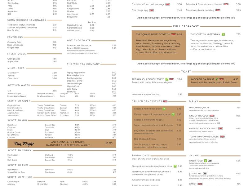 Square Roots Cafe Menu