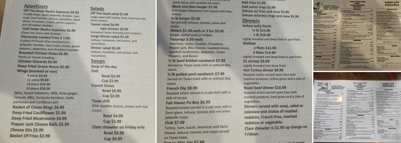 Off The Hook Sports Grill Menu