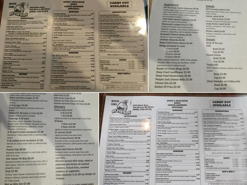 Off The Hook Sports Grill Menu