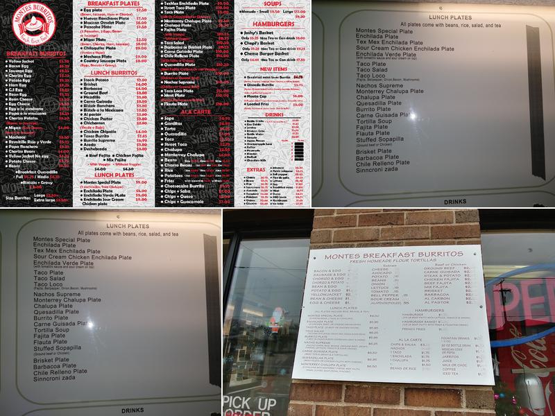 Montes Breakfast Burritos Menu