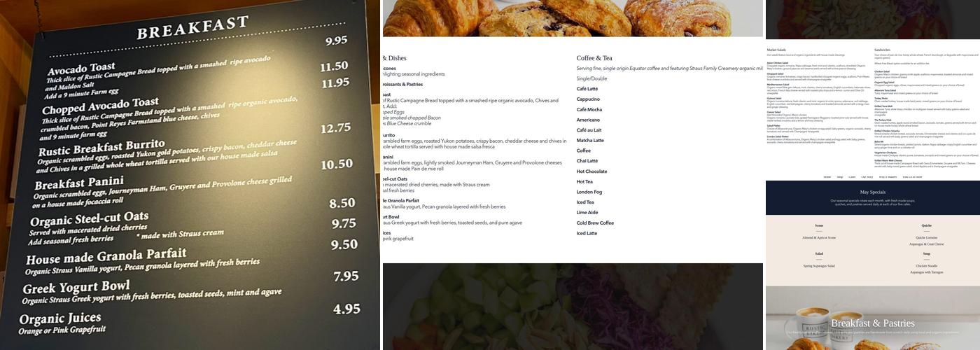 Rustic Bakery Menu