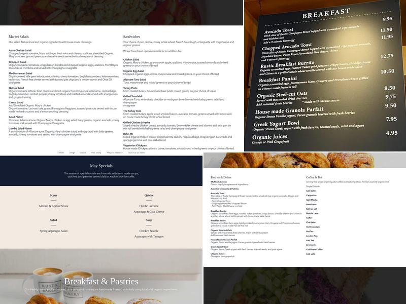 Rustic Bakery Menu