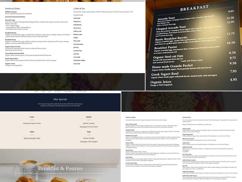 Rustic Bakery Menu