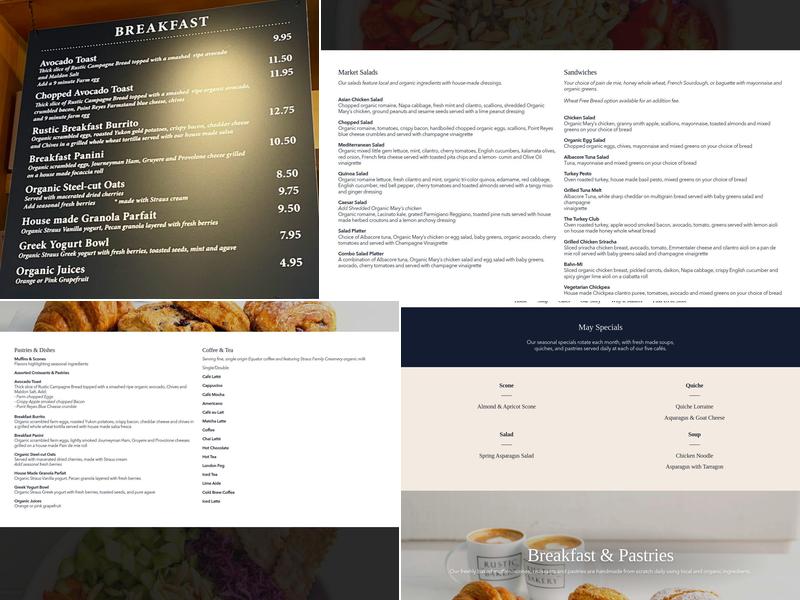 Rustic Bakery Menu