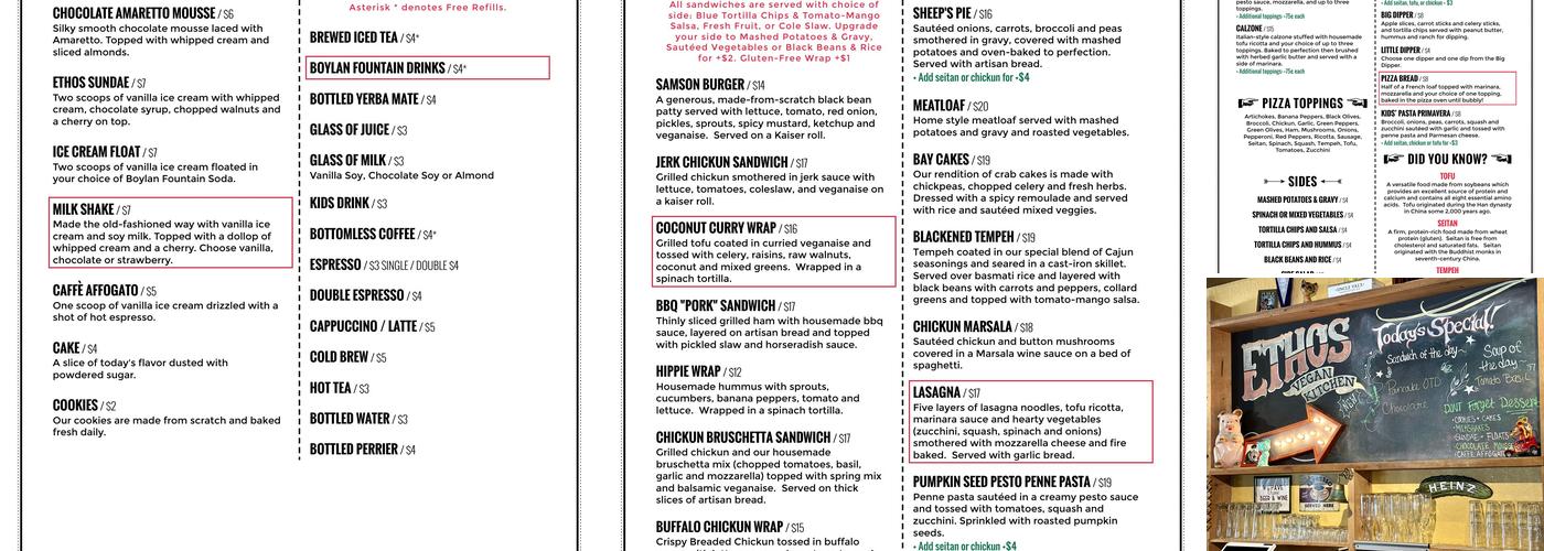 Ethos Vegan Kitchen Menu
