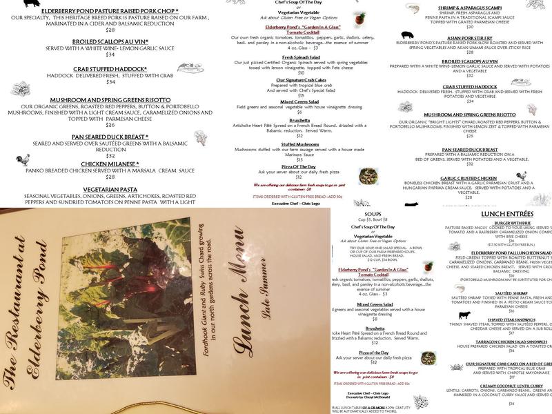 Elderberry Pond Restaurant Menu