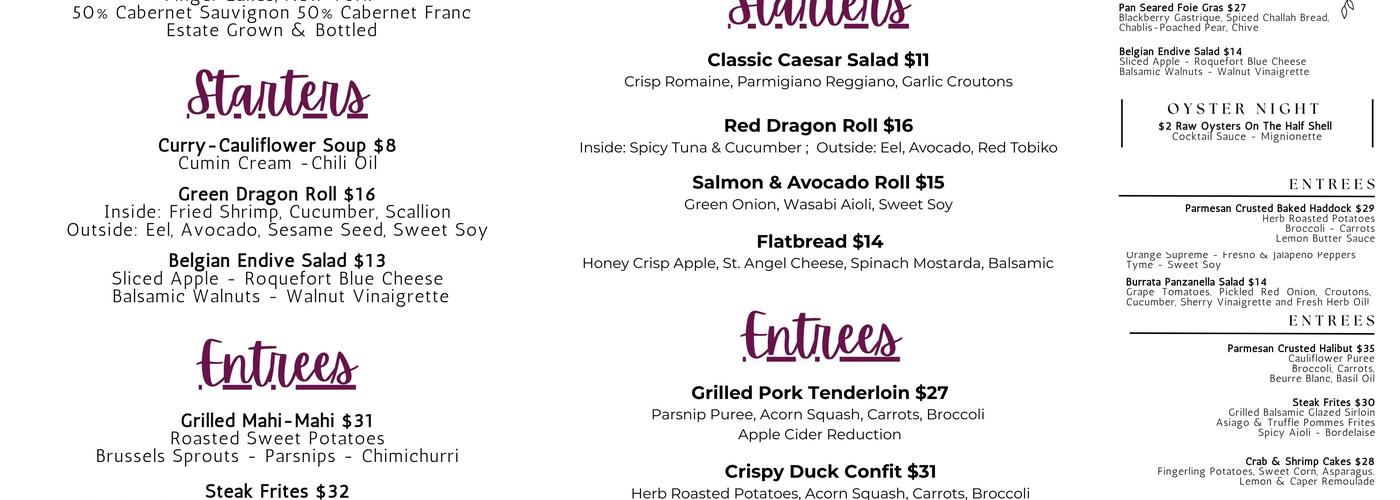Moro's Table Menu