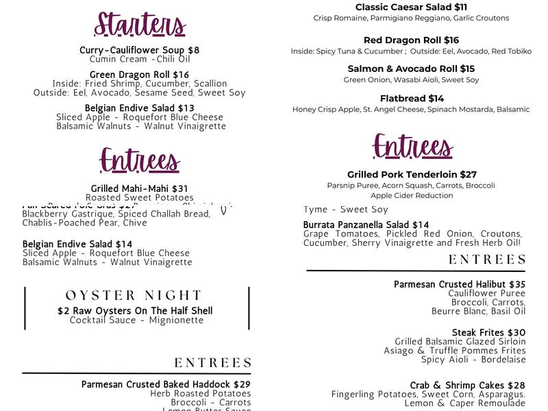 Moro's Table Menu