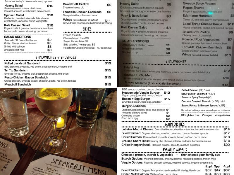 Speakeasy Menu