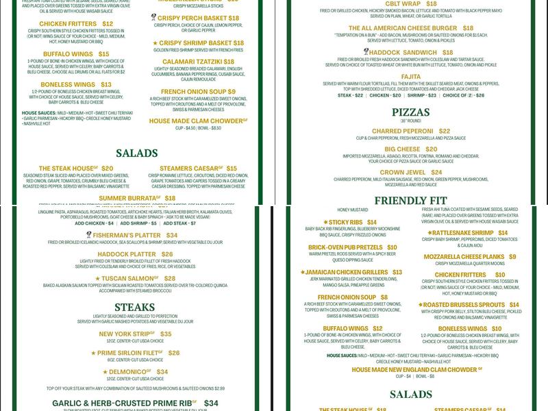 GS Steamers Bar & Grill Menu