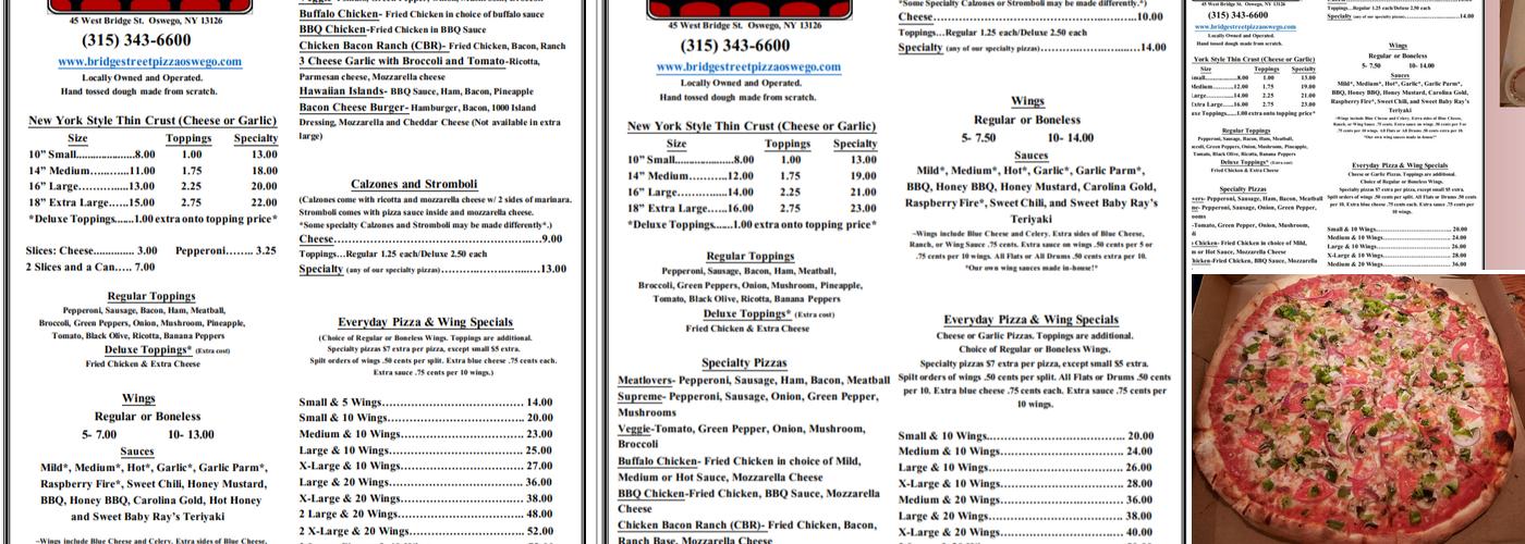 Bridge Street Pizza & More Menu