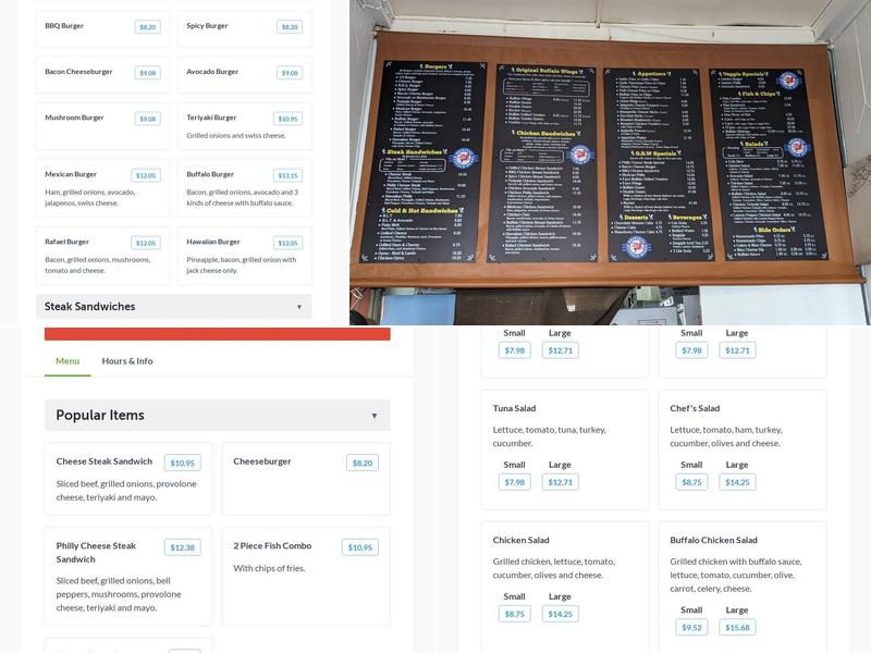 Original Buffalo Wings Menu