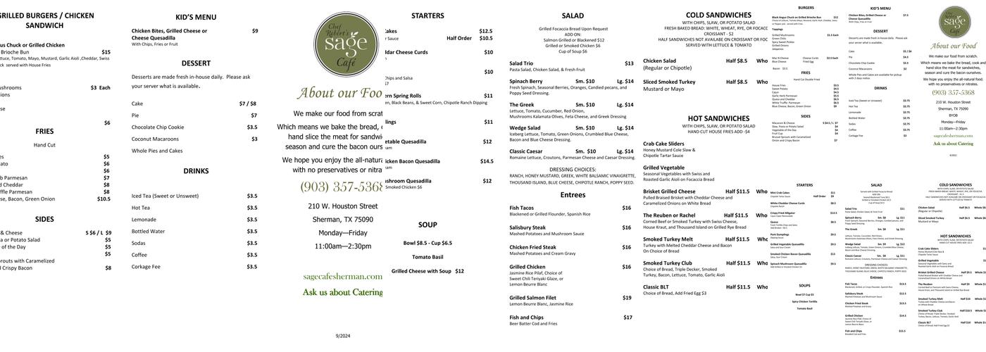 Sage Cafe Menu