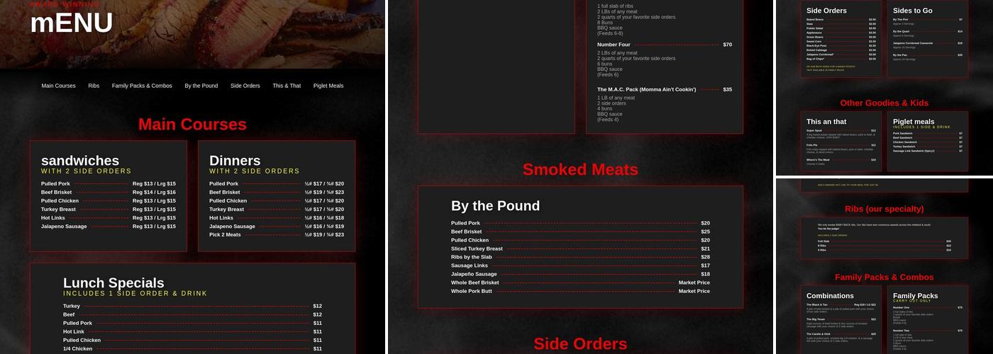 Cackle & Oink BBQ Menu