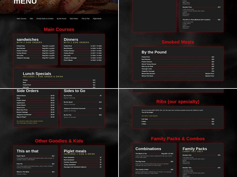 Cackle & Oink BBQ Menu