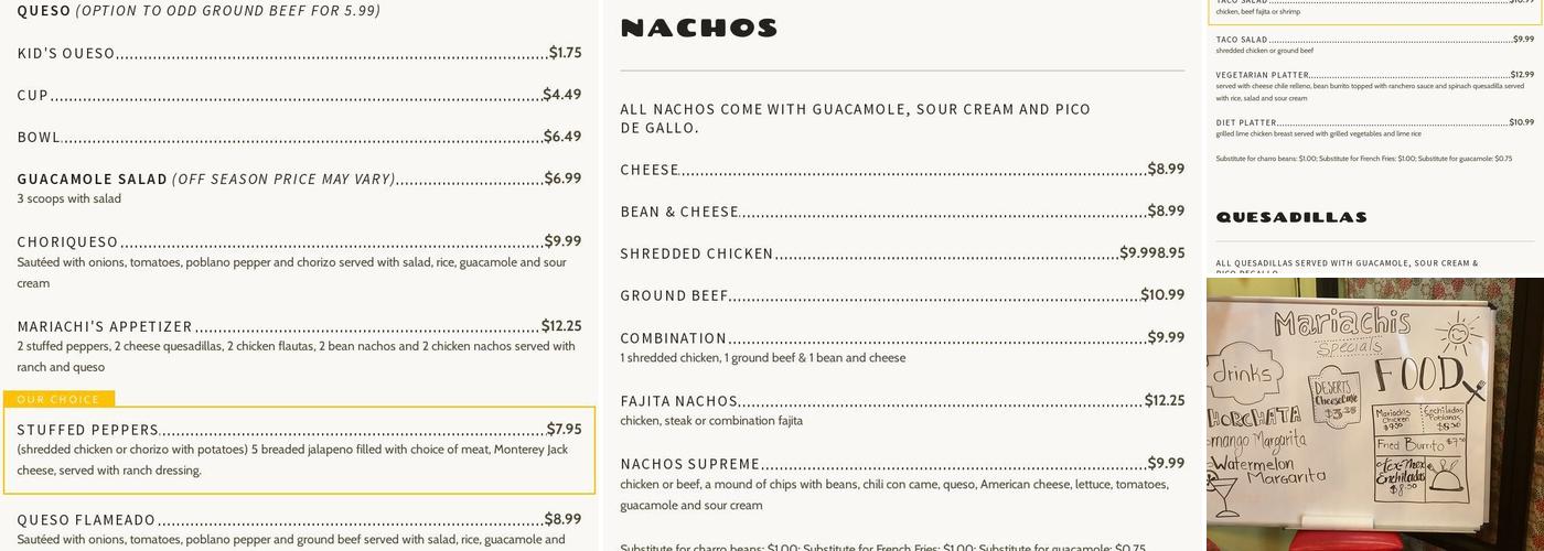 Mariachi's Fine Mexican Food Menu