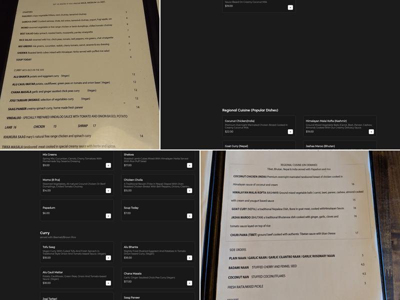 Taste of the Himalayas Sausalito Menu