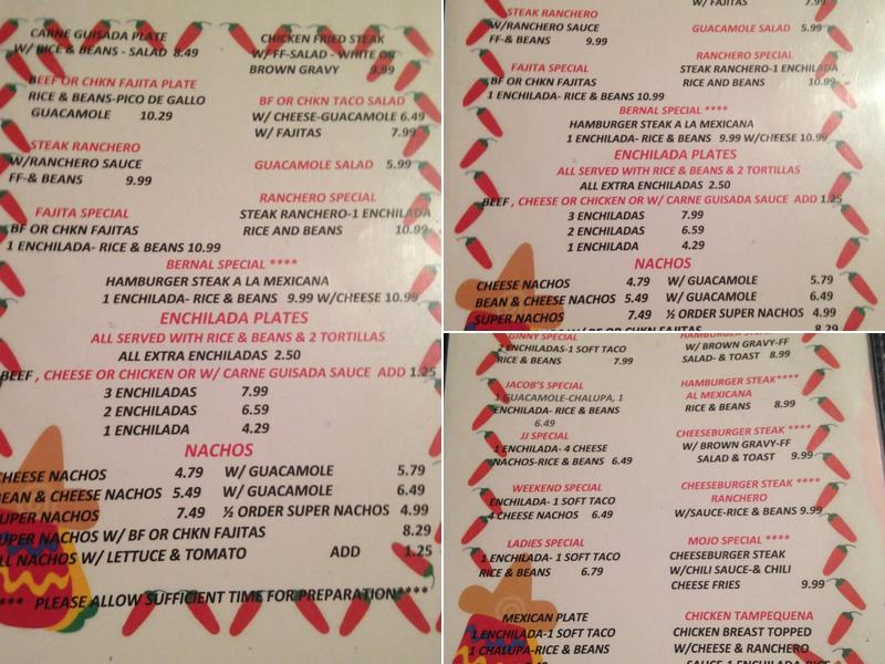 Villa's Restaurant Menu