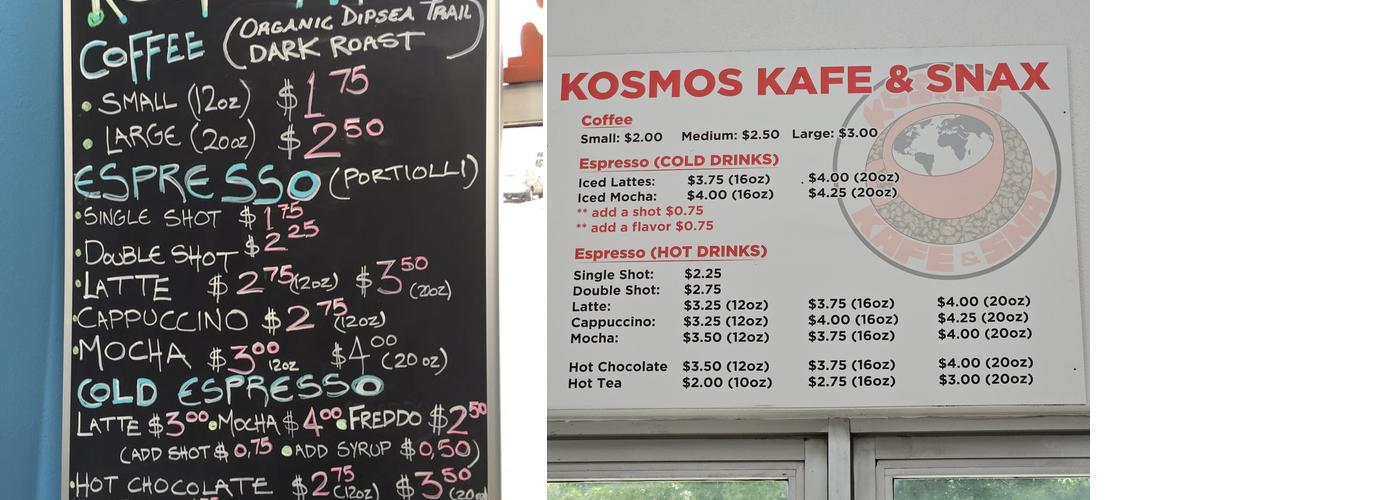 Kosmos Kafe Menu