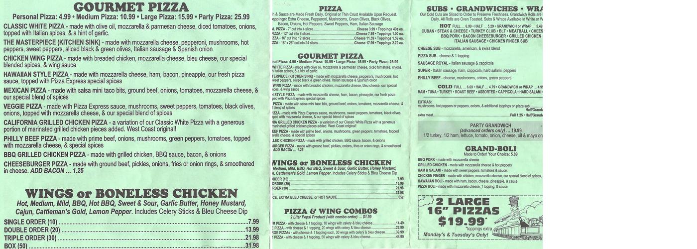 Pizza Express Menu