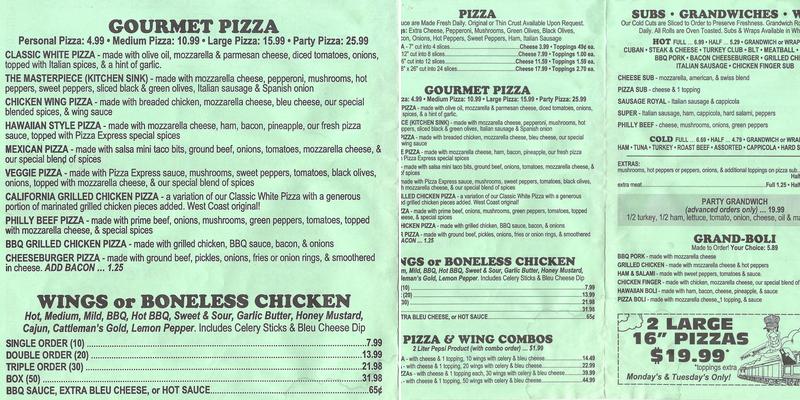 Pizza Express Menu
