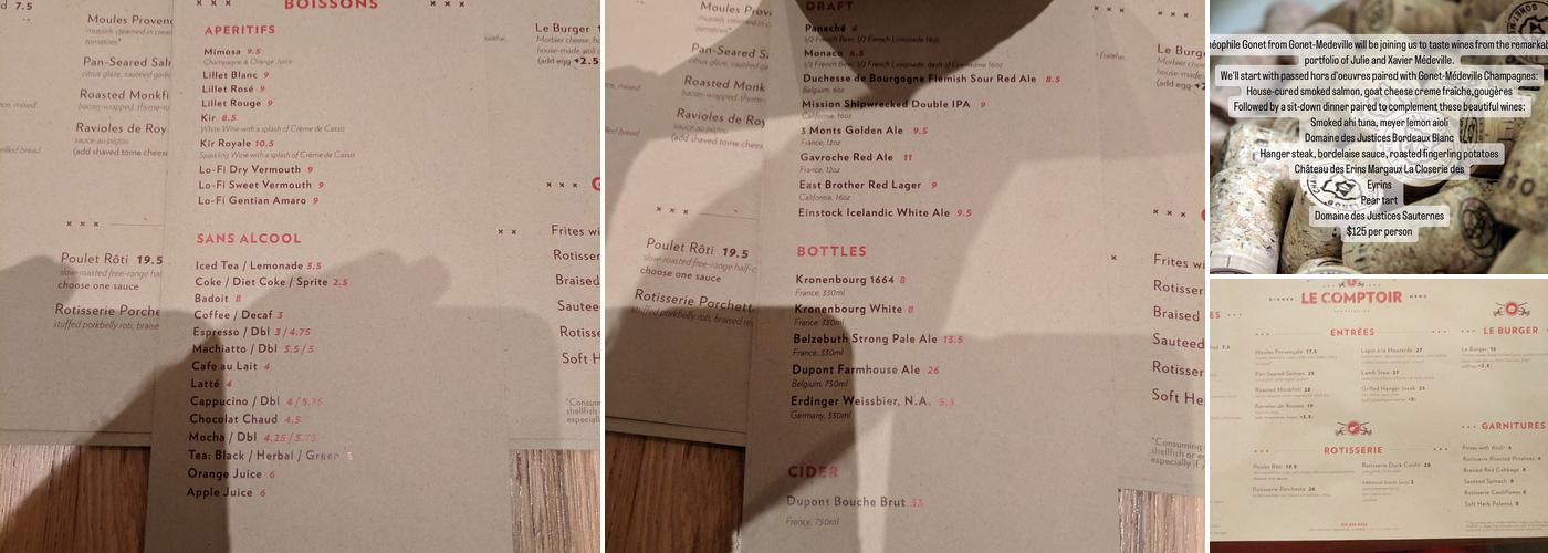Le Comptoir Menu