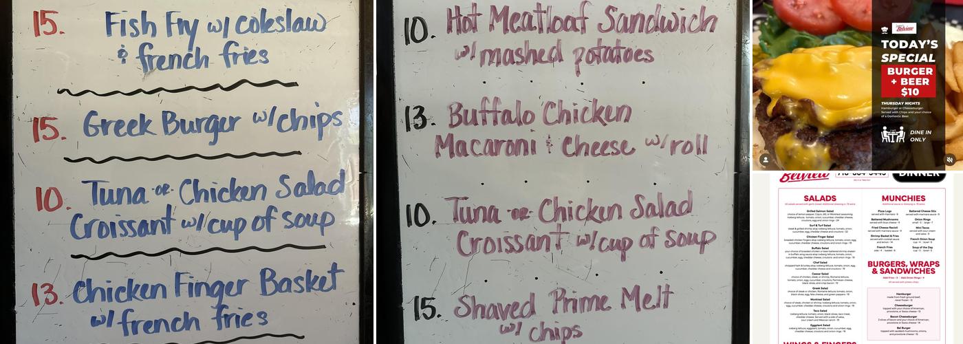 Jeremy's Belview Menu