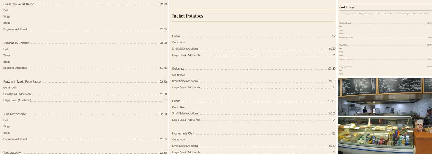 Claires Kitchen Menu