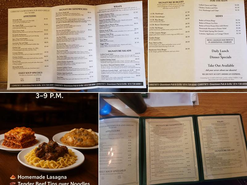 Christie's Downtown Pub & Grill Restaurant Menu