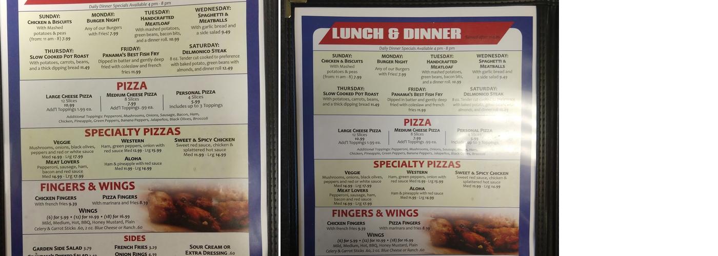 Panama Diner Menu