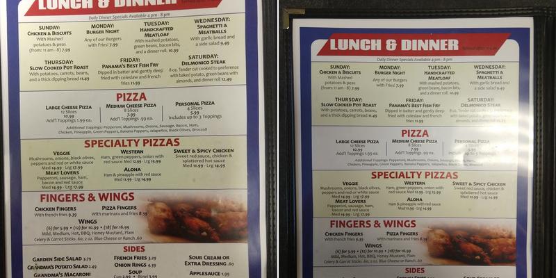 Panama Diner Menu