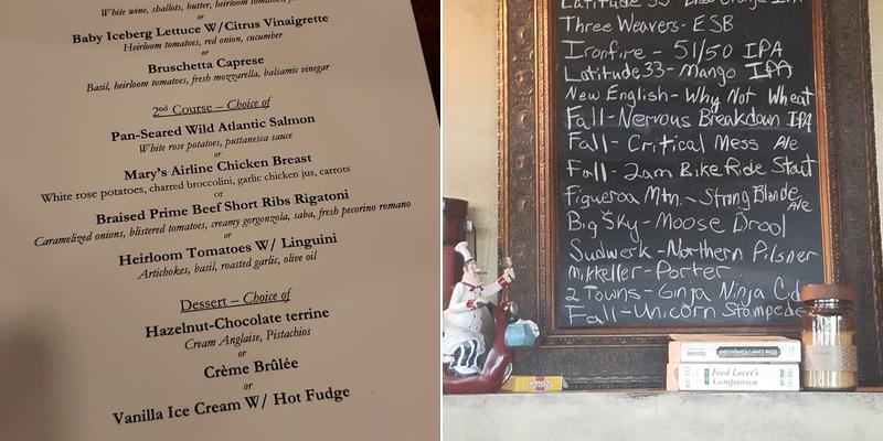 Vine Cottage Menu