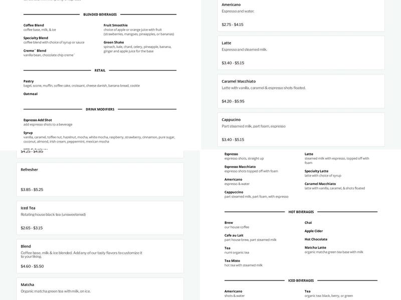 Sea Ridge Coffee Menu