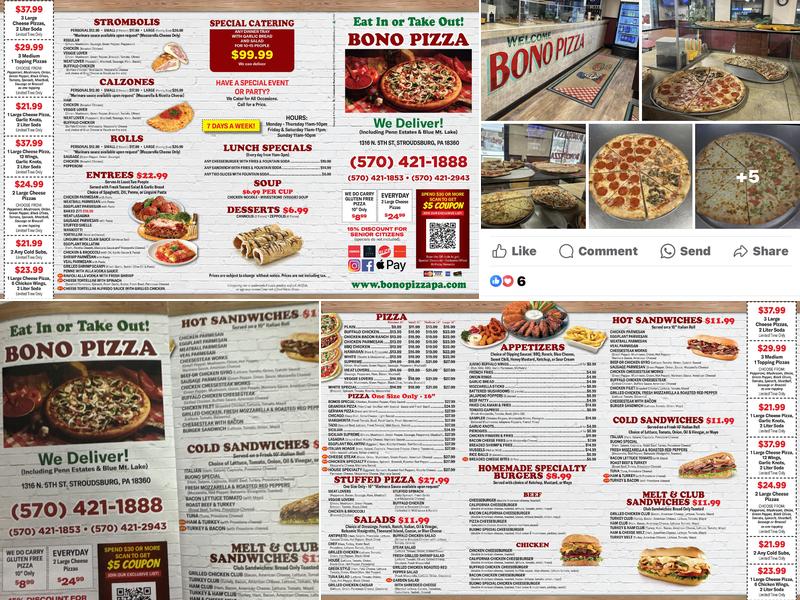 Bono Pizza Menu