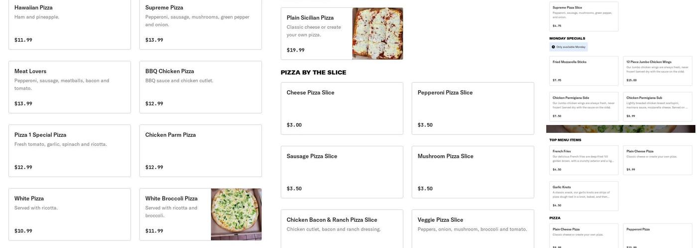 PIZZA 1 Menu