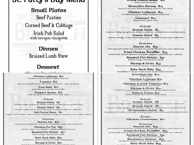 The Branch Bar & Public Room Menu