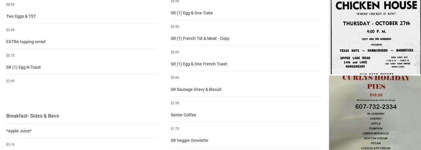 Curly's Chicken House Menu