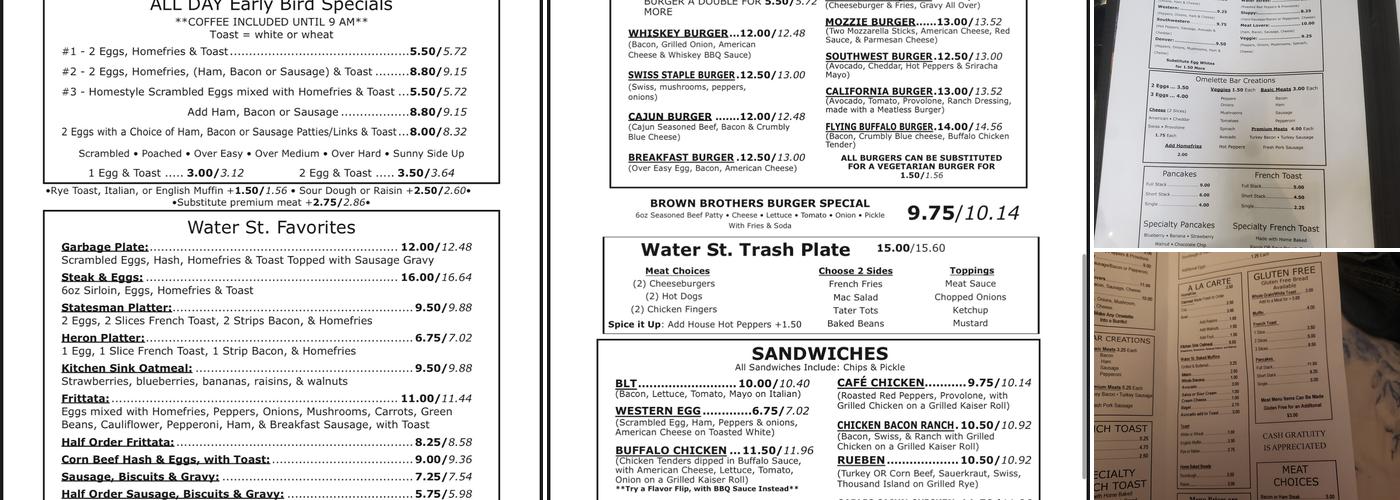 Water St. Cafe Menu