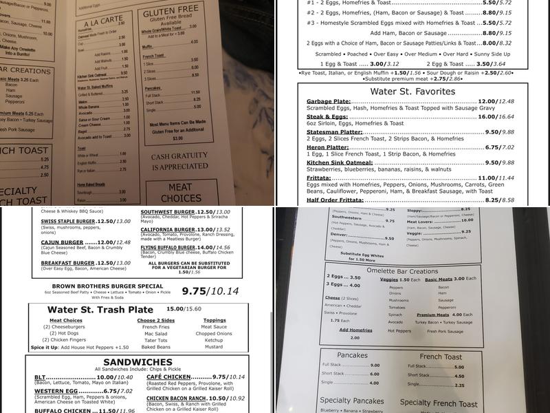 Water St. Cafe Menu