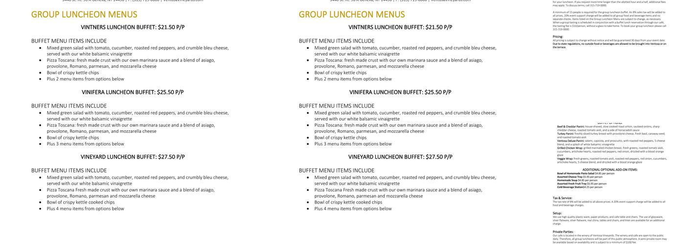 Ventosa Vineyards Menu