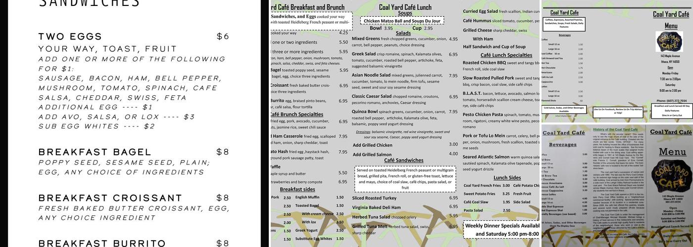 Coal Yard Cafe Menu