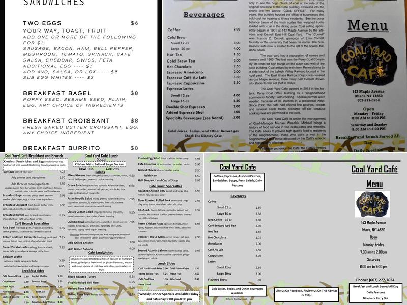 Coal Yard Cafe Menu