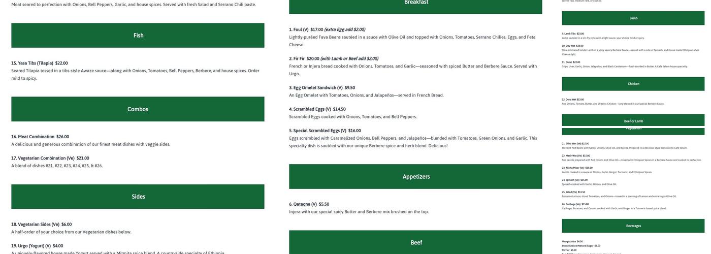 Cafe Selam Menu
